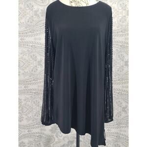 Marina Beaded Asymmetrical Hemline Long Sleeve Jeweled Top SZ 16 Formal event